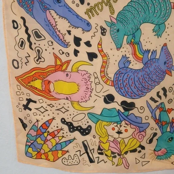 Square Southwestern Scarf Yeehaw Multi-color Sheer 21" X 21" - Picture 5 of 5